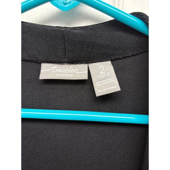 Chico's Travelers Black Cardigan, 3/4 Sleeves, Open Front, Women's Size m - Picture 2 of 6